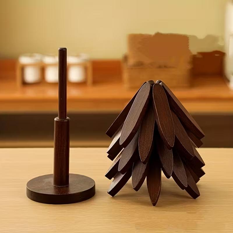 4pcs Heat-Resistant Wooden Walnut Coasters Set, Self-Recovering Creative Tree-Shaped Heat Insulation Non-Slip  Pads,