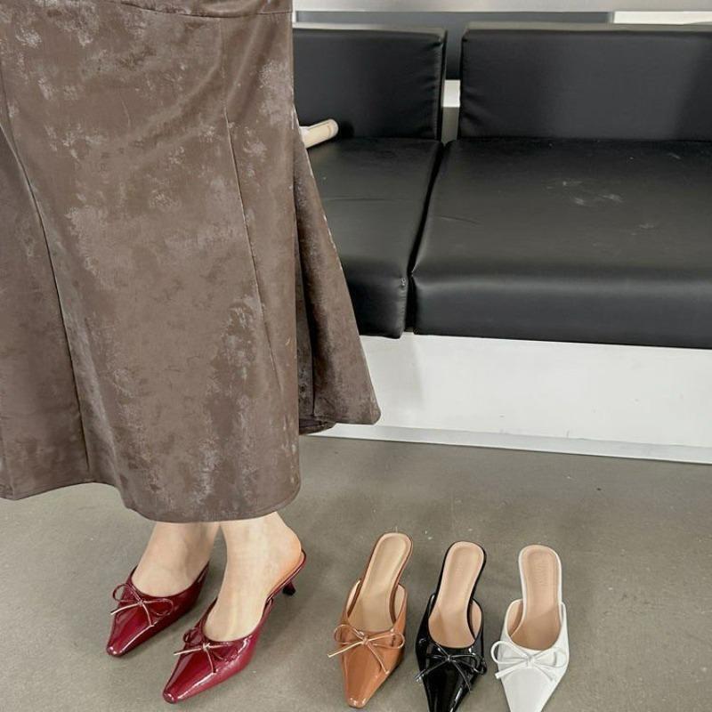 Baotou half slippers autumn new with skirt low heel bow Mary Jane shoes women
