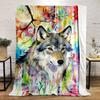 Colorful Wolf Illustration with Abstract Patterns Flannel blanket for bedroom, living room, sofa, and nap sofas