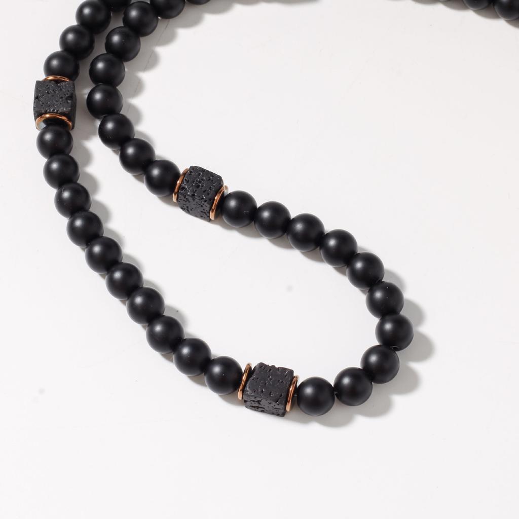Festive Gifts Matte Onyx Lava Rock Beaded Bracelet With Copper Spacers Minimalist Fashion Jewelry For Men Women Daily Wear Simple Versatile Accessory