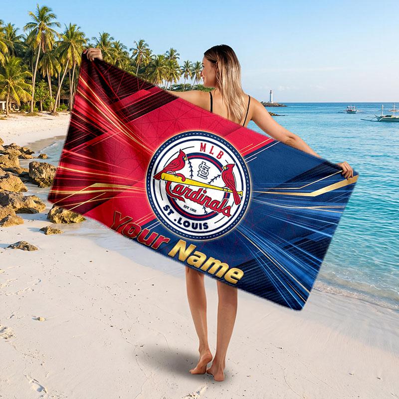 St. Louis Cardinals Customized Name Text Beach Towel, Soft Absorbent Towel Beach Pool Travel Personal Gift