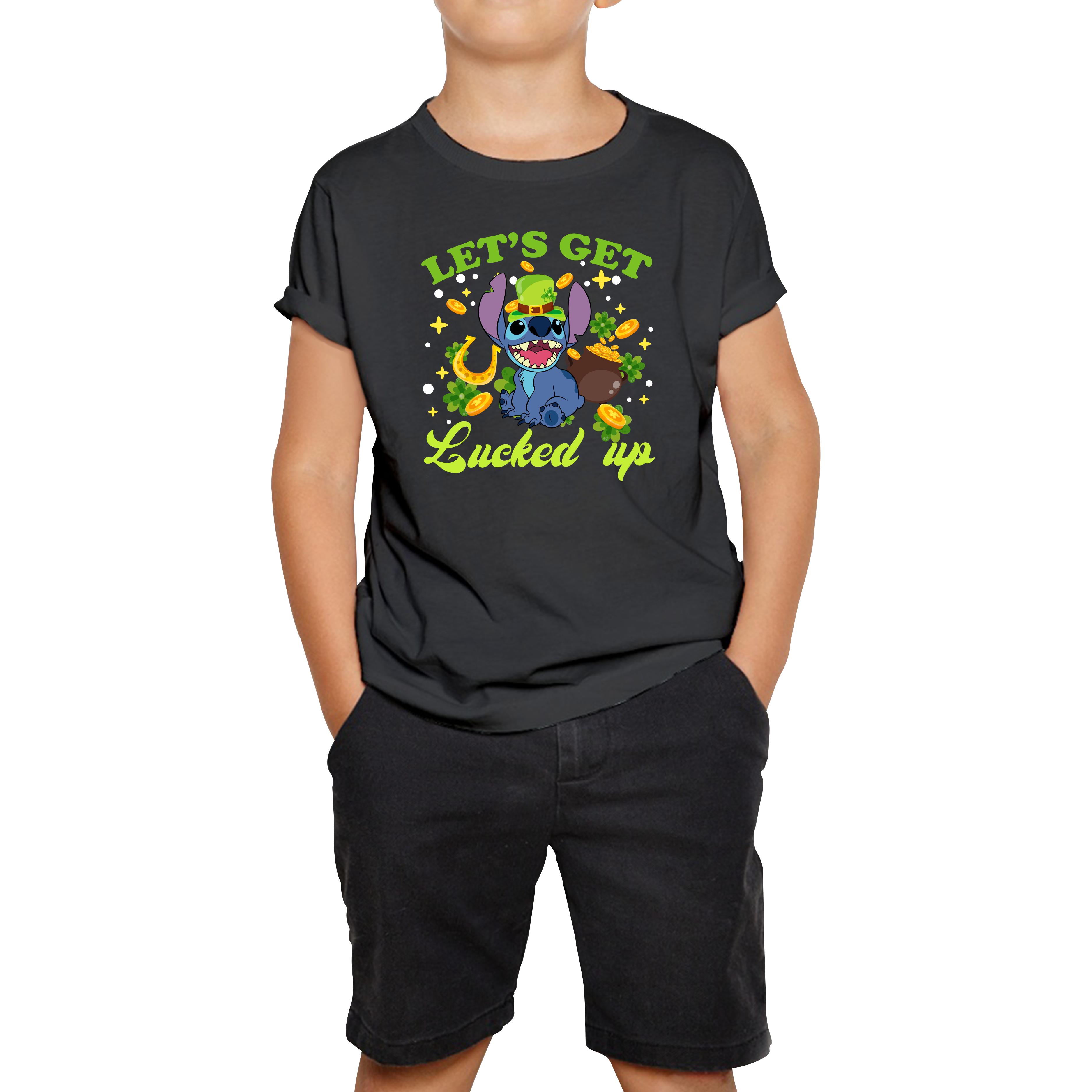 

Let s Get Lucked Up Stitch Leprechaun Funny Cartoon St Patrick s Day Irish Festival Kids Tee 120