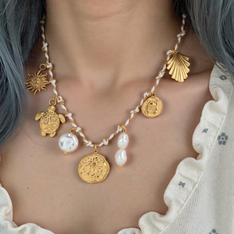 Collana intrecciata Collana corda in acciaio inossidabile Collana con ciondolo a charm Collana regolabile Adatta per l'uso quotidiano