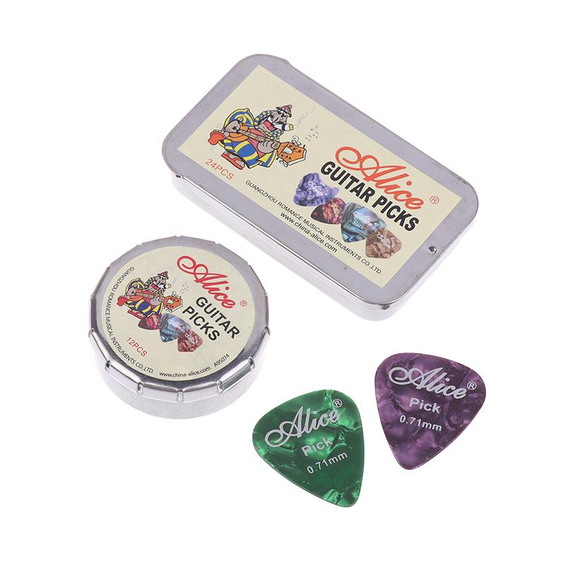 12/24Pcs Acoustic Electric Guitar Picks Plectrums Multifunction Celluloid With Metal Picks Collection Box For Guitar Lovers