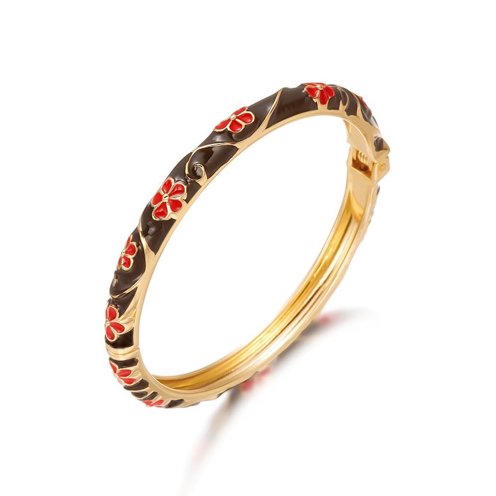 

Dripping Oil Red Floral Hand Cuff Bangle Vintage Chinese Cloisonne Bracelet Party чорний