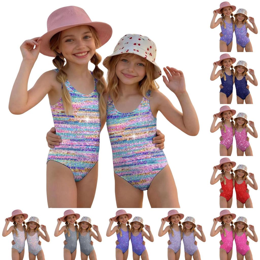 Mädchen Badeanzug Pailletten-Print Ärmellos Kinder Badebekleidung Bequeme Passform Leichter Stoff Geeignet für Sommer Strand Pool