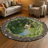 2D Fantasy Spring Garden Round Rug Cave House Lake Illusion Floor Mat Soft Non-Slip Nature Floral Carpet for Living Room Bedroom