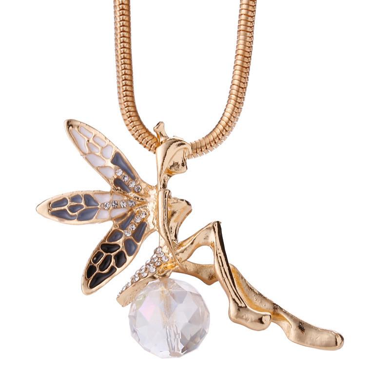 Wing Angel Necklacecrystal Encrusted Sweater Chain Drop Pendant Gift Jewelry