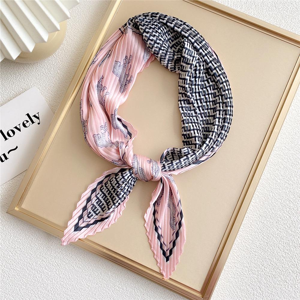 Spring 70 Pleated Small Silk Scarf: Versatile, Decorative Korean-Style Accessory for Professional Women