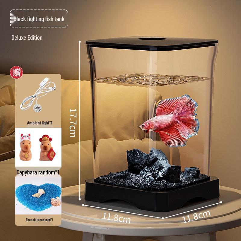 Creative Betta Fish Ecological Desktop Tank with Night Light Decoration.