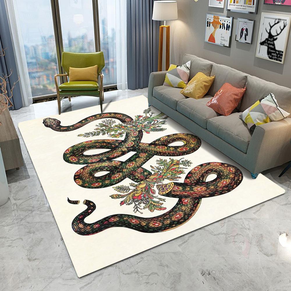 Artistic Snake Floral Pattern Area Rug With Vivid Color Intricate Details Diverse Cultural Motifs Unique Floor Decor Soft Carp