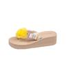 Straw Beach Shoes Casual Pastoral Flowers Vacation Women's Fashion Summer New Thick-soled Wedges Flip-flops