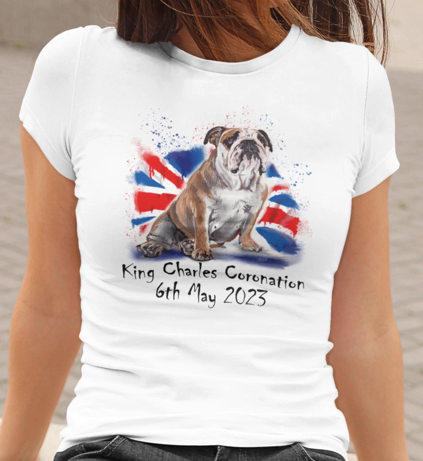 KING CHARLES III BRITISH BULLDOG CORONATION 2023 T-shirt UNION JACK ADULTS KIDS XXXL