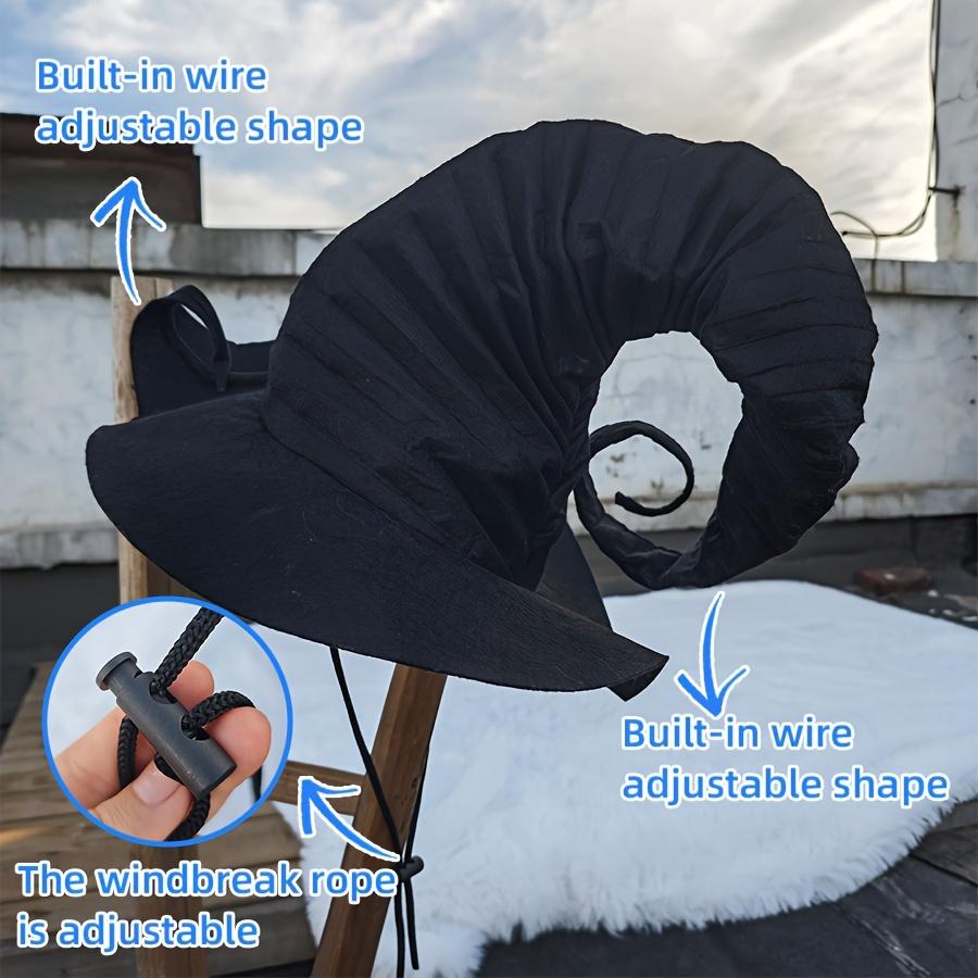 1/2pcs Elegant Black Witch Hat Large Pleated Wizard Style with Ribbon Ties for Halloween Masquerade Party Headwear Cosplay Acces