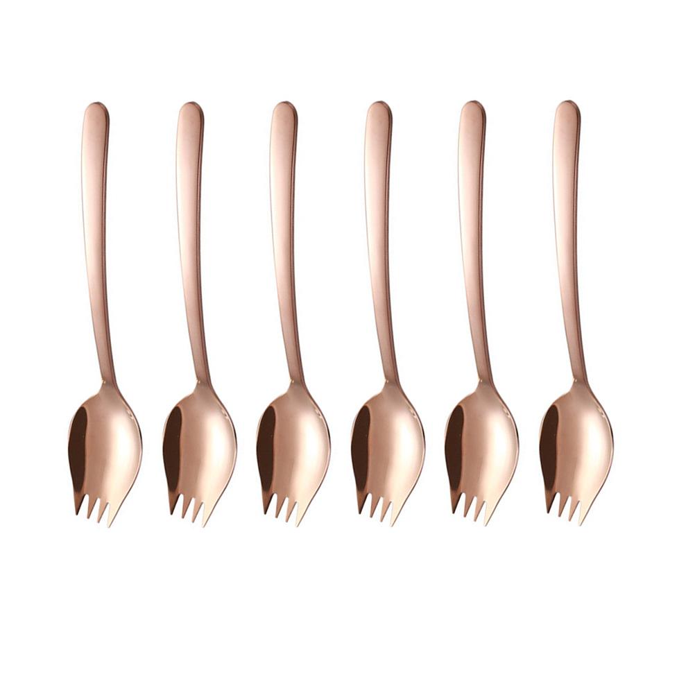 

6pcs Stainless Steel Noodle Fork Spoon Dual Purpose Salad Eating Utensil Multifunction Kitchen Tableware For Party Wedding Rose золотистый