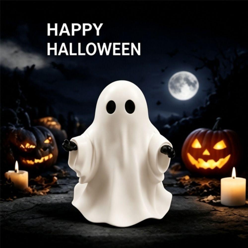 Resin Ghost Decor White Color Halloween Ornament Cute Style Cute Ghost Figurine Indoor Use