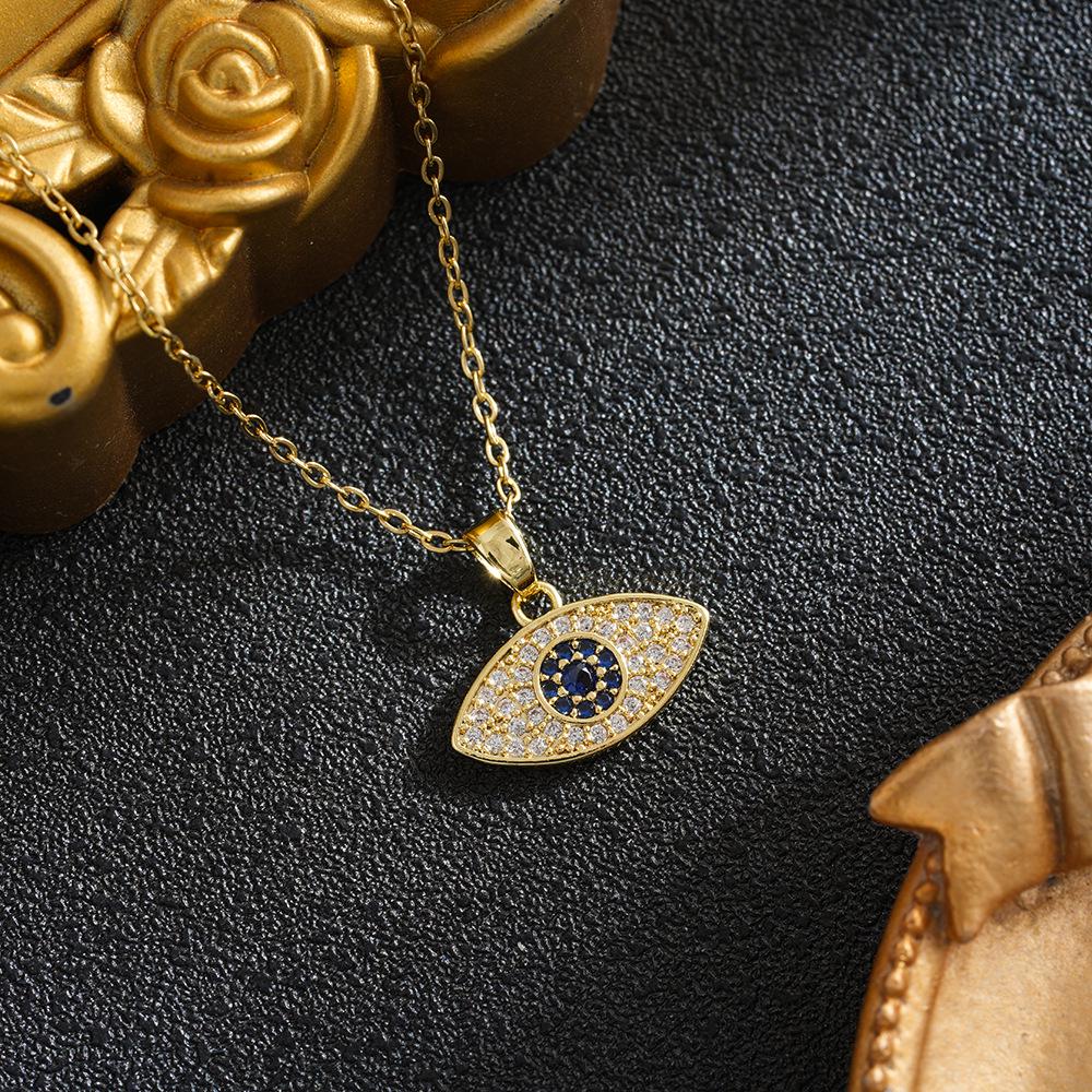 Elegant Copper & Zircon Devil's Eye Pendant Necklace - Gold/Silver, Adjustable Stainless Steel