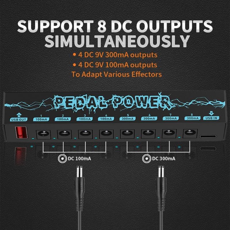 Insulated Guitar Effect Pedals Power Supply 8 Outputs 100mA 300mA for 9V Guitar Effects Pedals with LED Instructions