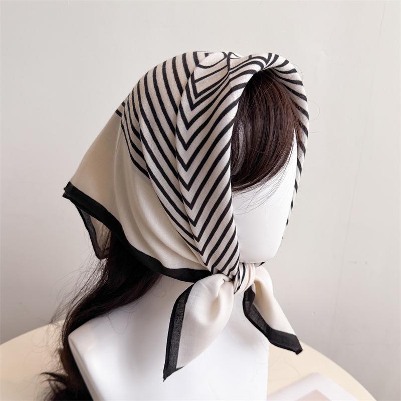 Geometric Lines Herringbone Cotton and Linen Small Square Scarf Silk Scarf Imitation Velvet Headscarf Shawl Sun Protection Scarf Women's Scarf