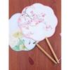 Ancient Style Eight-Petal Flower-Shaped Round Fan for Women, Chinese Classical Han Dynasty Long-Handled Tassel Dance Fan Prop