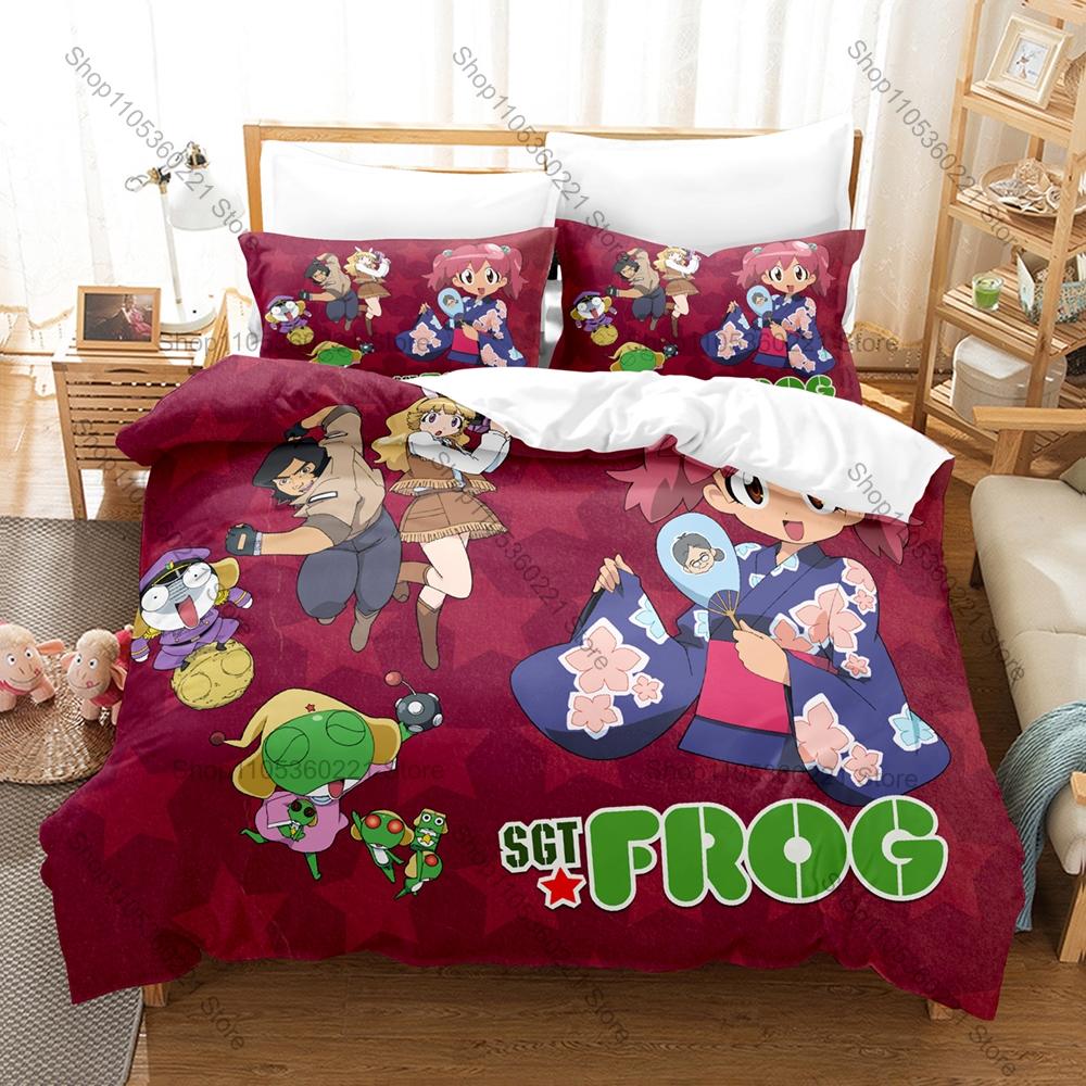 Cool Personality Classic Anime Keroro Frog Bedding Set New Duvet Cover Pillowcase Japanese Manga Fans Gift Bed Kids Room Decor C