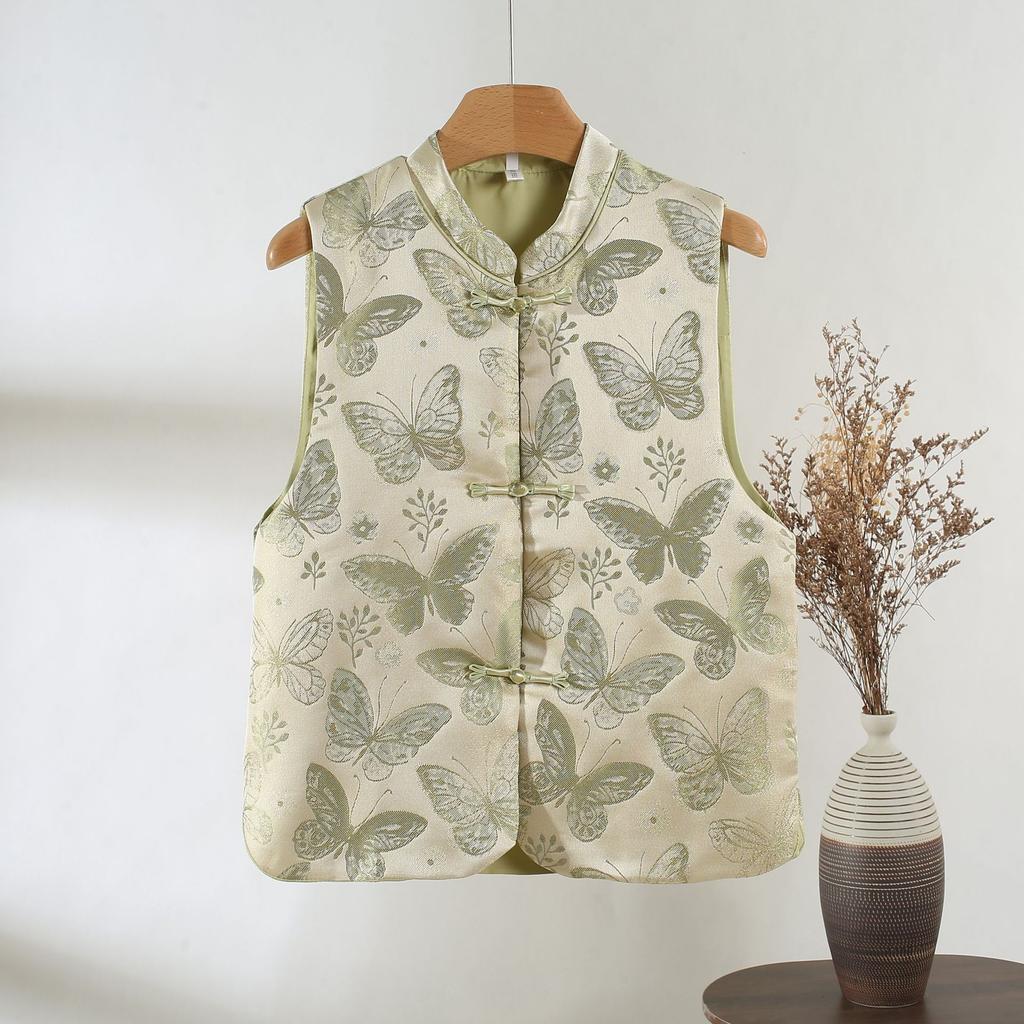 New golden butterfly jacquard stand-up collar vest for women's early spring new temperament vest