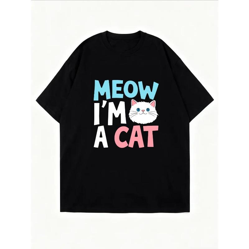 Roztomilé tričko s potiskem kočky bílé Mňau Jsem kočka grafický design pro volnočasové nošení a každodenní outfity