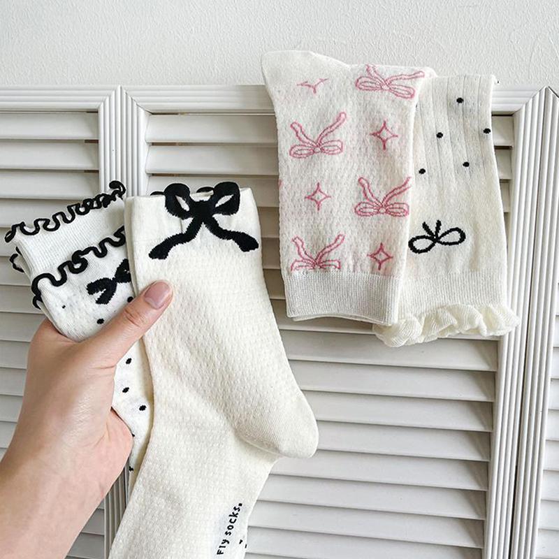 Kave 2024 Spring/Summer Sweet Lolita Ballet Style Ultrathin Breathable Socks For Women Lace Bow Piles Of Socks Wholesale