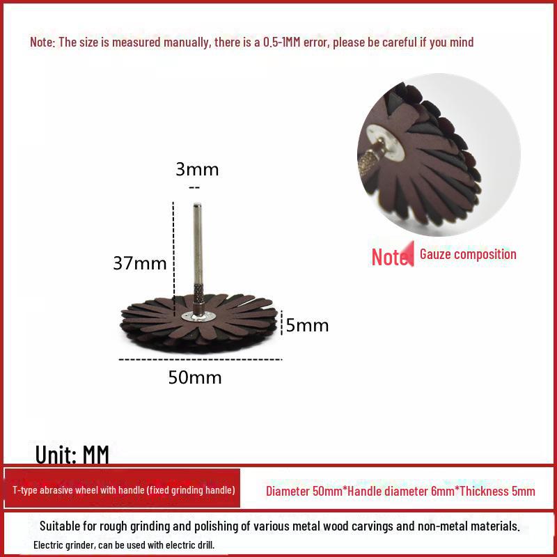 

Крыльчатка с ручкой для шлифовки, зачистки, резьбы, заполнения щелей в мебели, удаления ржавчины, чистки и полировки - толщина 5 мм 3mm handle emery cloth wheel 50*5
