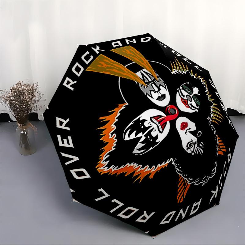 1PC KISS Faces Automatic Open/close Folding Portable Umbrella  with 8 Rib Structure for Women/Men, All-Season Use   0901122