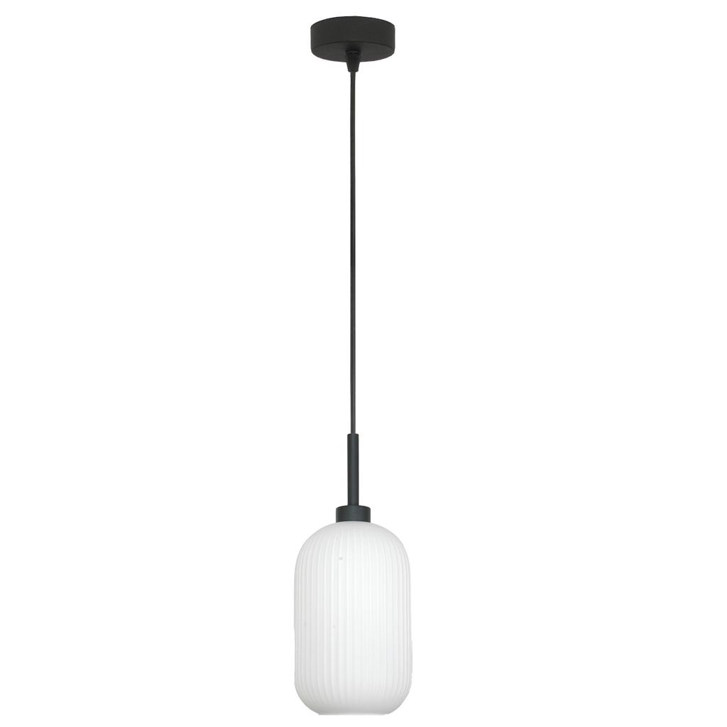 Lampa sufitowa wisząca czarna klosz szklany biały denzy 15-091z
