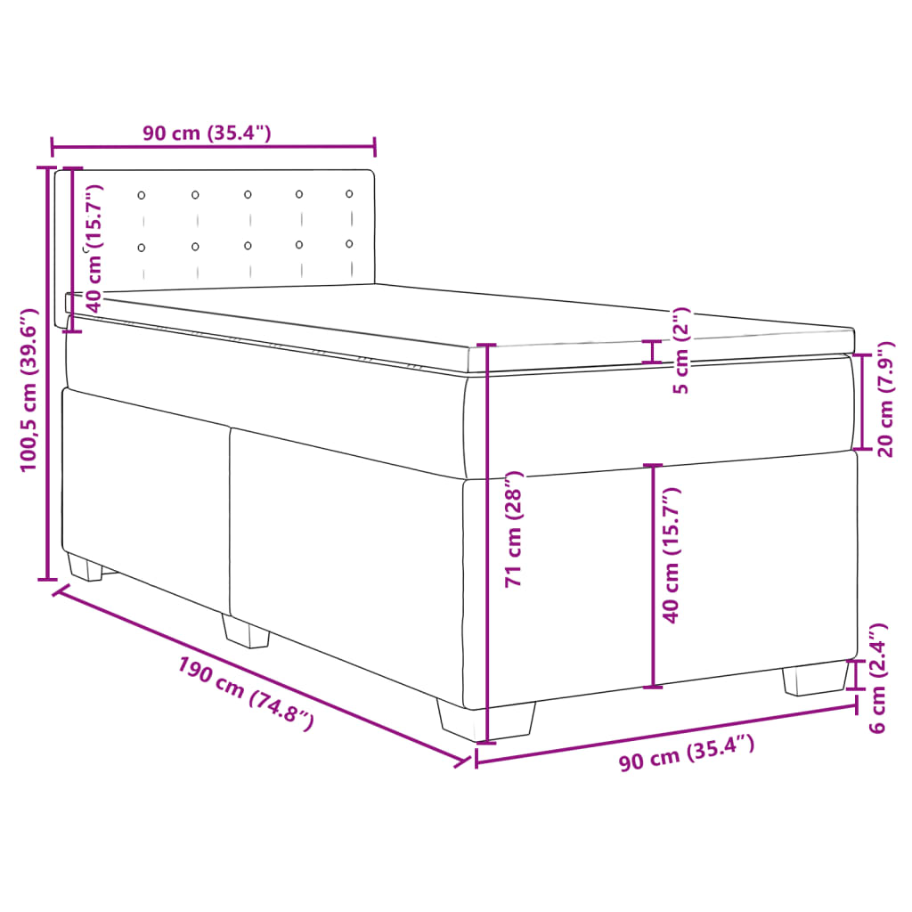 Box Spring Bed with Mattress Dark Grey 90 x 190 cm Fabric