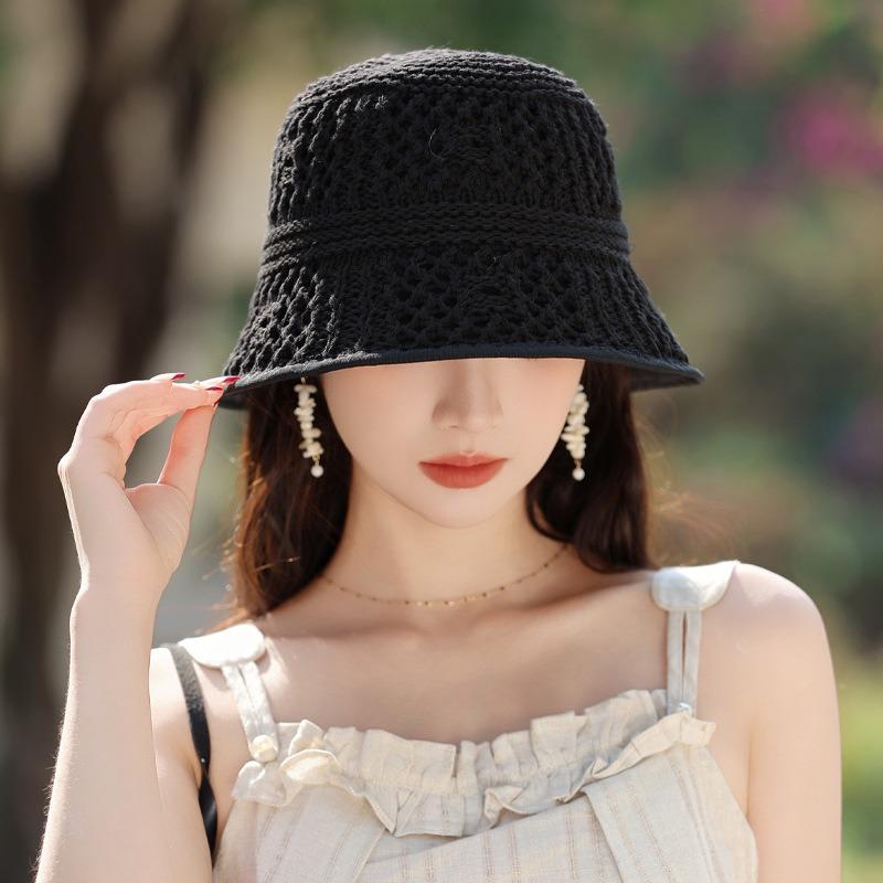 Women S Hollow Knit Breathable Fisherman Hat Sun Protection Face Slimming Casual Sun Hat
