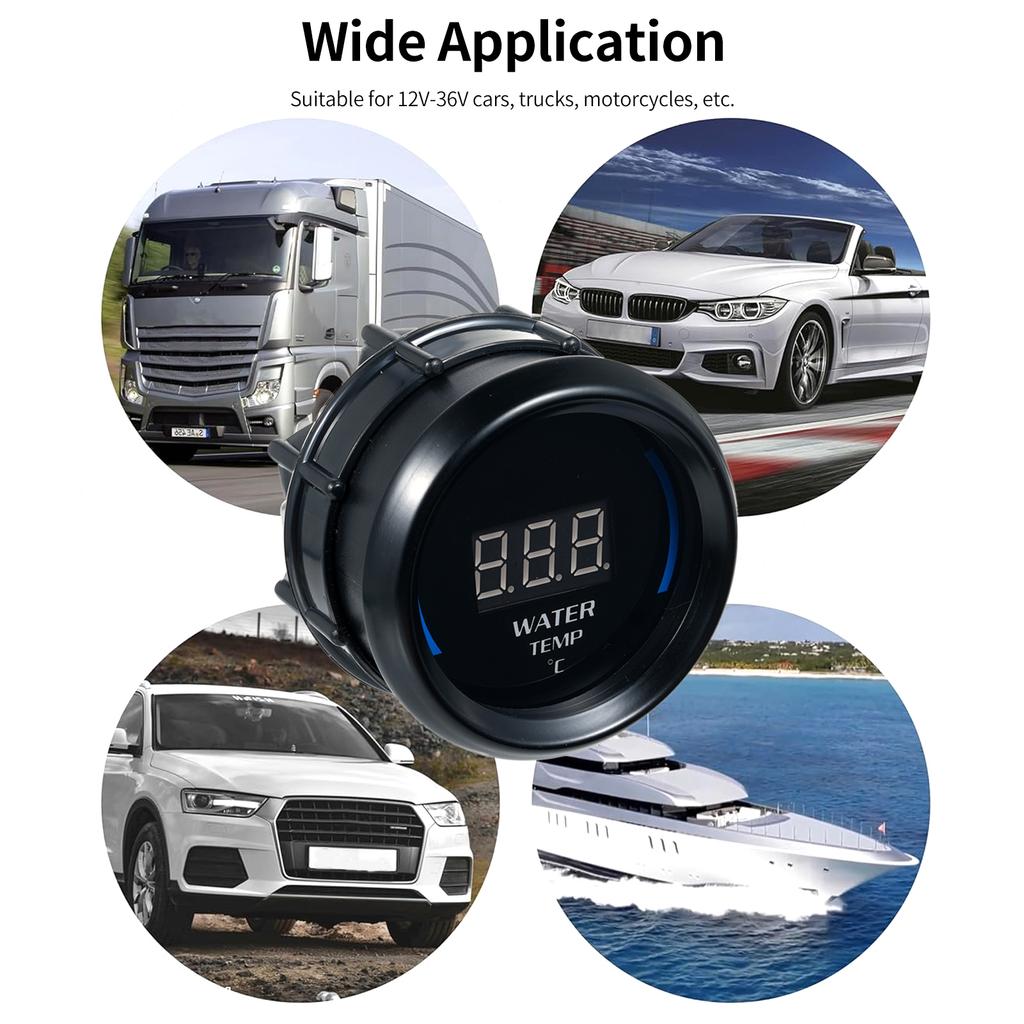   Water Temperature Gauge, LED Digital Coolant Temperature Meter 20 120C with Sensor, for Car Truck Motorcycle SUV  