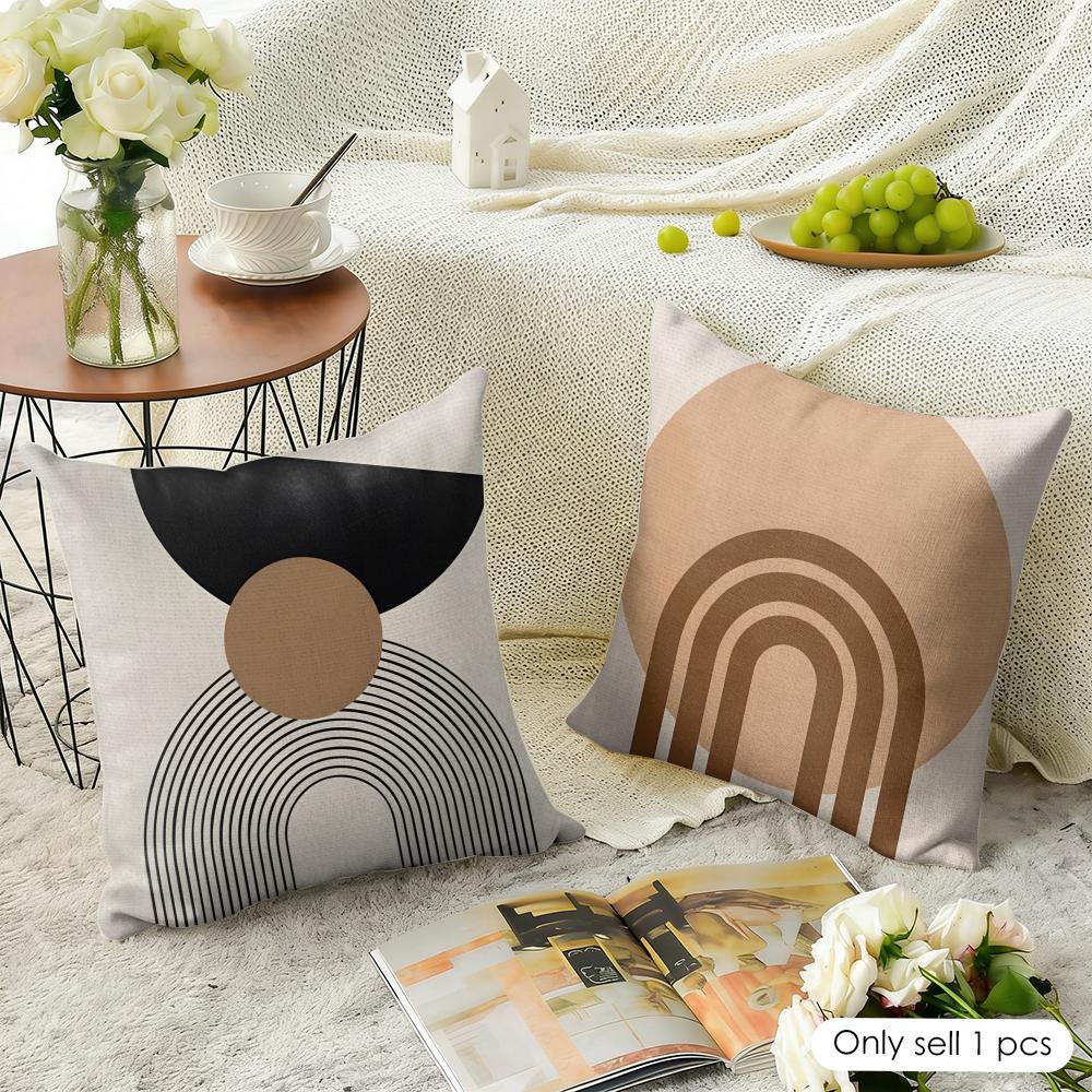 Nordic Abstract Art Cushion Cover Natural Linen Organic Fabric Double-Sided Printing Breathable Perfect For Home Decor