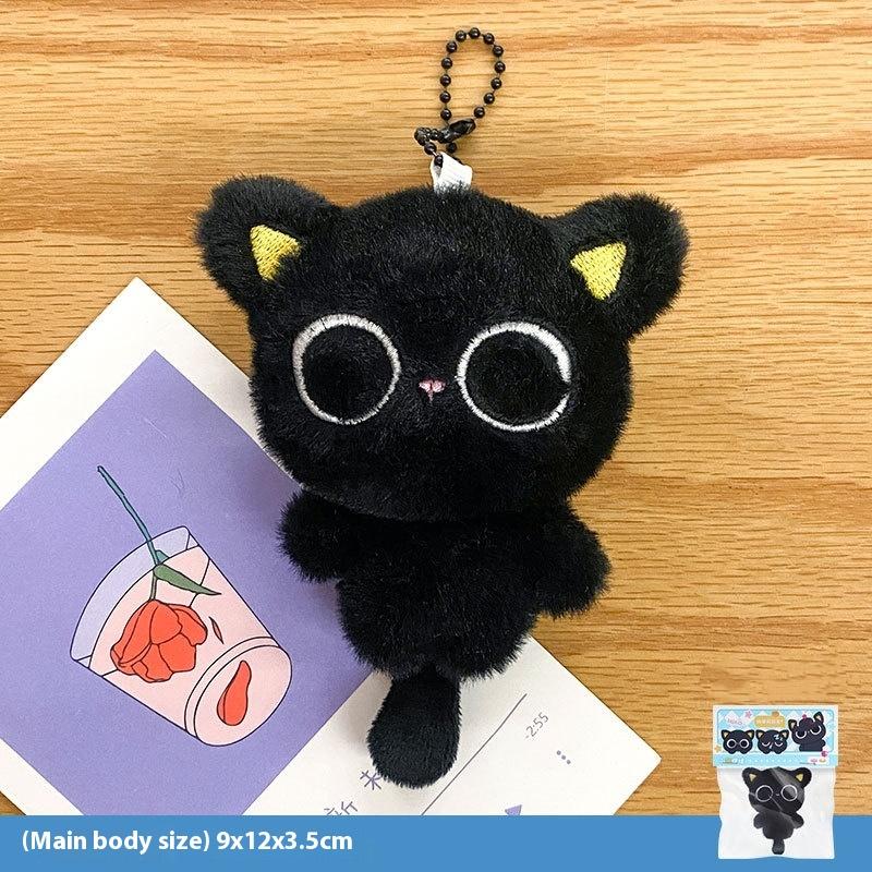 Kreslená plyšová panenka černá kočka klíčenka měkká vycpaná roztomilá ozdoba přívěsek na školní tašku dárky