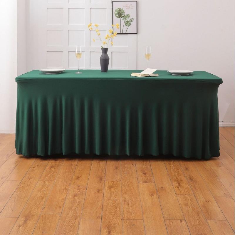 4/6/8 FT Stretch Table Cloth Polyester Rectangle Washable Table Cloth Solid Color for Birthday Wedding Events Party Decoration