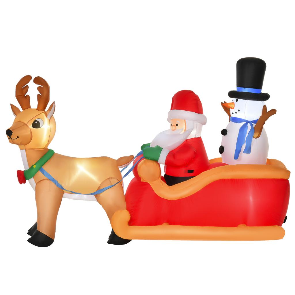 Inflatable Santa Claus with Sleigh, Reindeer, Snowman and LED Lights, Outdoor Christmas Decoration, 200x80x128cm