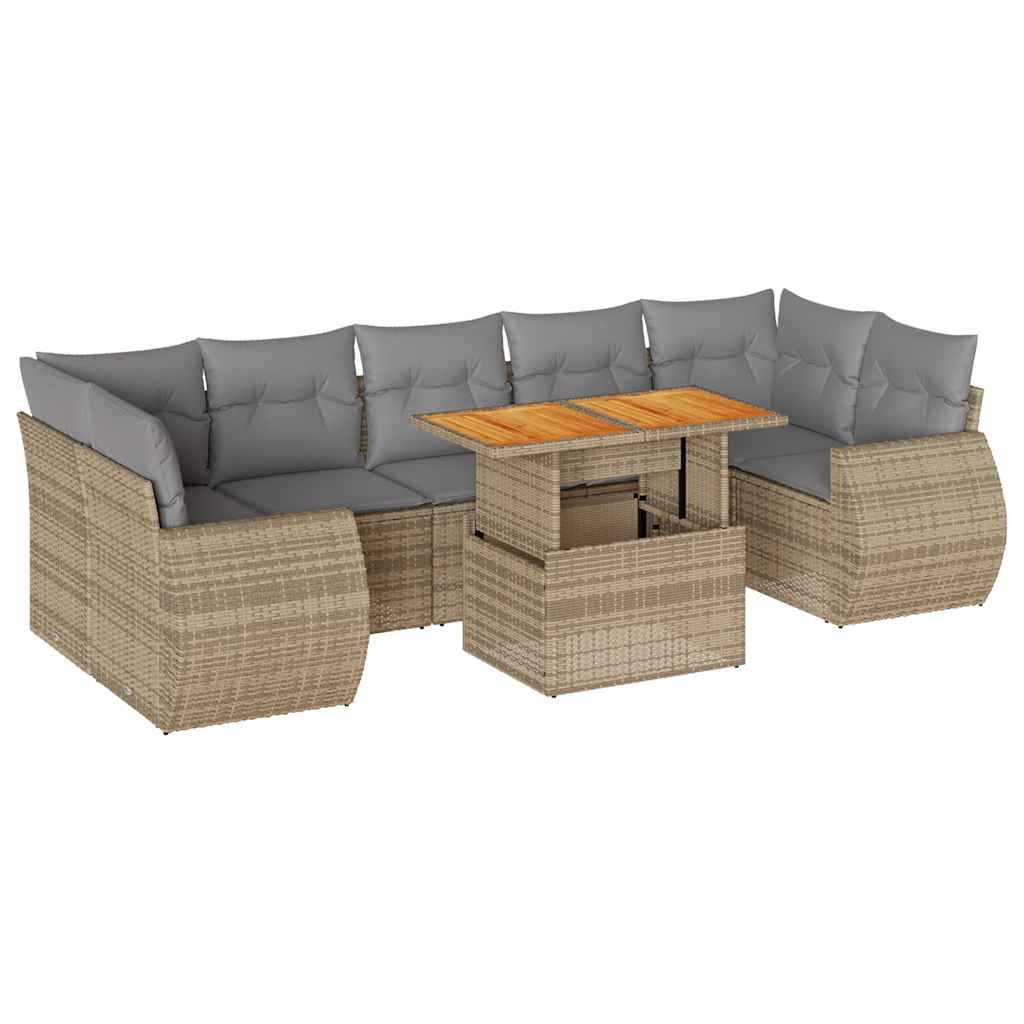Vidaxl 8-Cz. Garden Furniture Set With Cushions, Beige, Poly Rattan