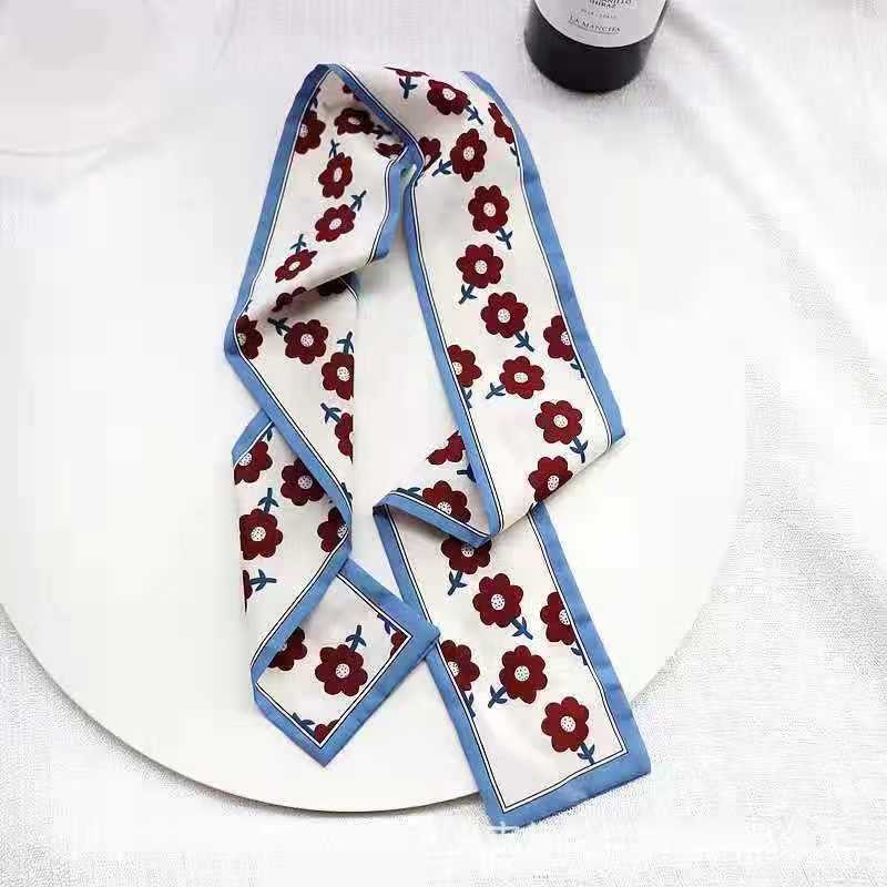 Small White And Tender Green Silk Scarf For Women, Thin Streamer, Headband, Hair Tie, Bag Decoration Long