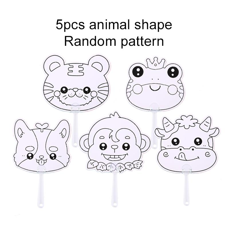 5/10pcs Mini Round Fan Paper Portable Cartoon Pattern DIY Graffiti Children Drawing Summer Household Daily Necessities TMZ