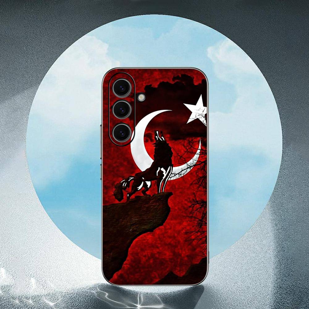 Turks Wolfs-Turkeys-Flag For Samsung Galaxy S23 S24 S25 Ultra S22 Plus S21 Black Soft Case Waterproof Soft Case