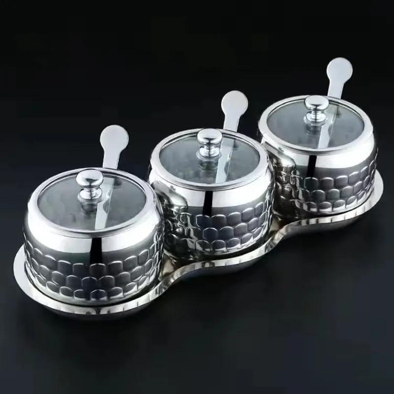 350ml Luxury Stainless Steel Salt Jar, Sugar Bowl, Spice Bottle with Spoon, Spice Container Set, Kitchen Accessories