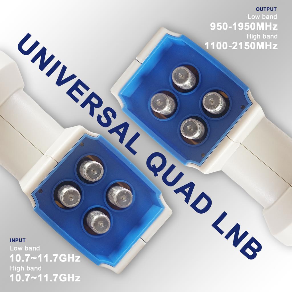Local oscillator frequency 9750 10600 LNB satellite Ku-band feedhorn DVB-S2 S2X downconverter 1 output 2 outputs 4 outputs quatt