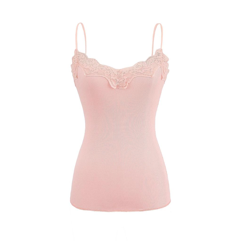 2025 Spring/Summer Elegant Wavy Lace V-Neck Spaghetti Strap Slimming Top