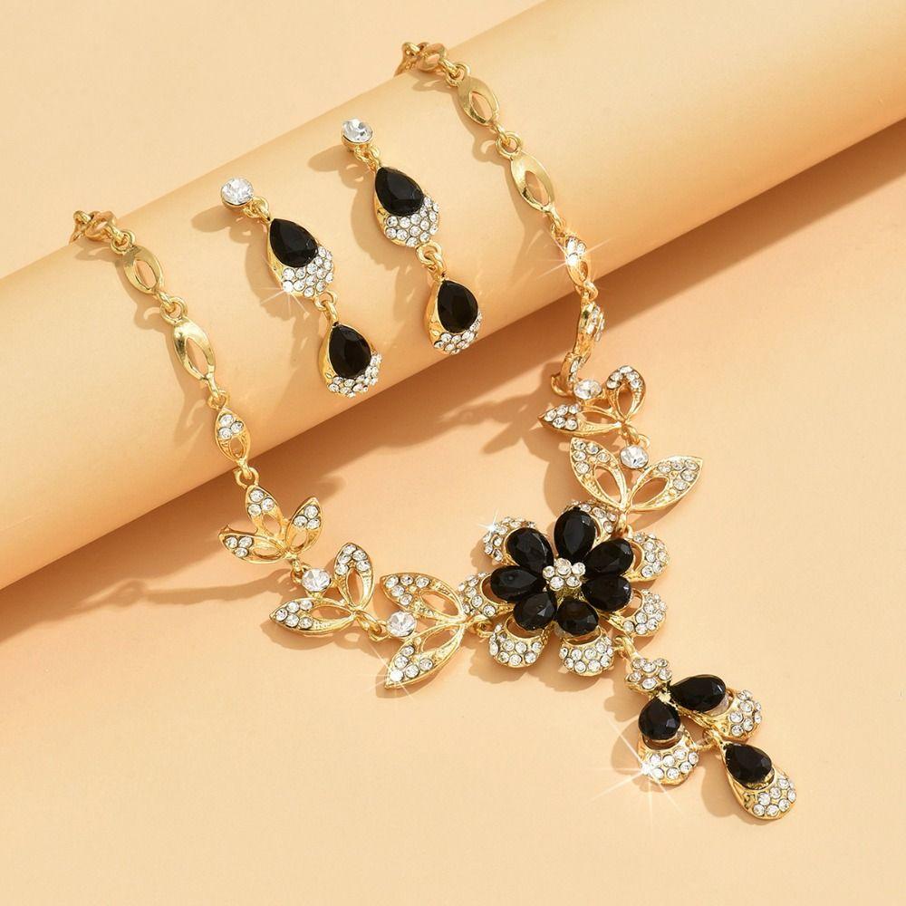 3PCS Shining Earrings Exquisite Necklace Princess Crystal Jewelry Set  Women