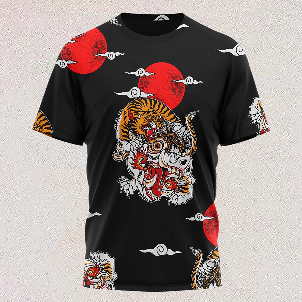 New T Shirt Full-color Tiger Head Short-sleeved Cool T-shirt Round Neck 3d Printed Casual Short-sleeved Shirt Oversized Clothing