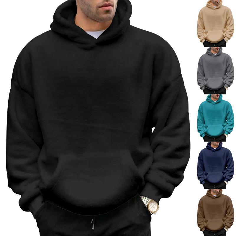 Autumn Winter New Fashion Hoodies Long Sleeve Solid Lamb Wool Sweatshirts Men's Clothing Casual Loose Pockets Korean Trend Tops