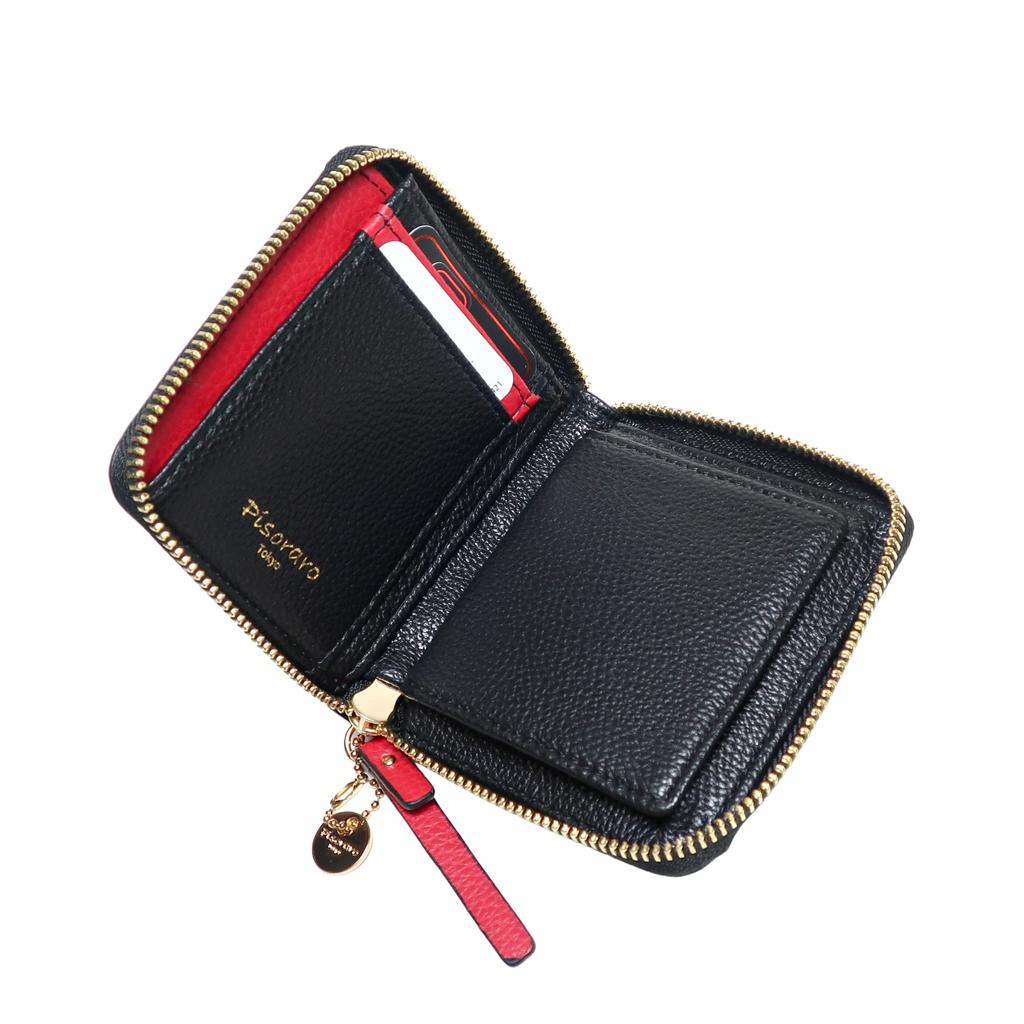 Pisoraro Harako Dalmatian Print Round Zip Mini Wallet PR242 DALMATIAN in White and Black