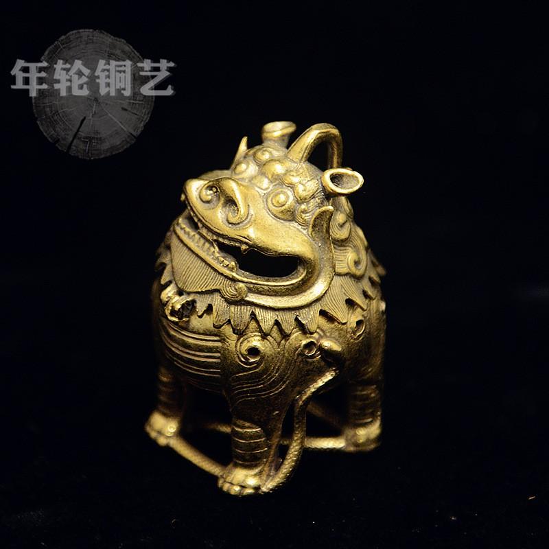 Brass Foo Dog Incense Burner Desktop Decor Handmade Ethnic Style Copper Aroma Diffuser Office Home